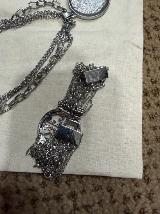 Silver Tone Pendant Necklace and Chain Bracelet Set - Black Accent - Picture 8 of 10